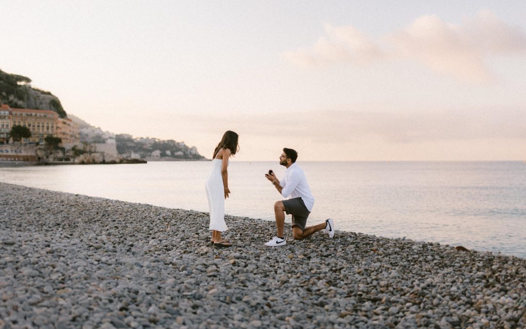 A wedding proposal on the beach in Nice, French Riviera